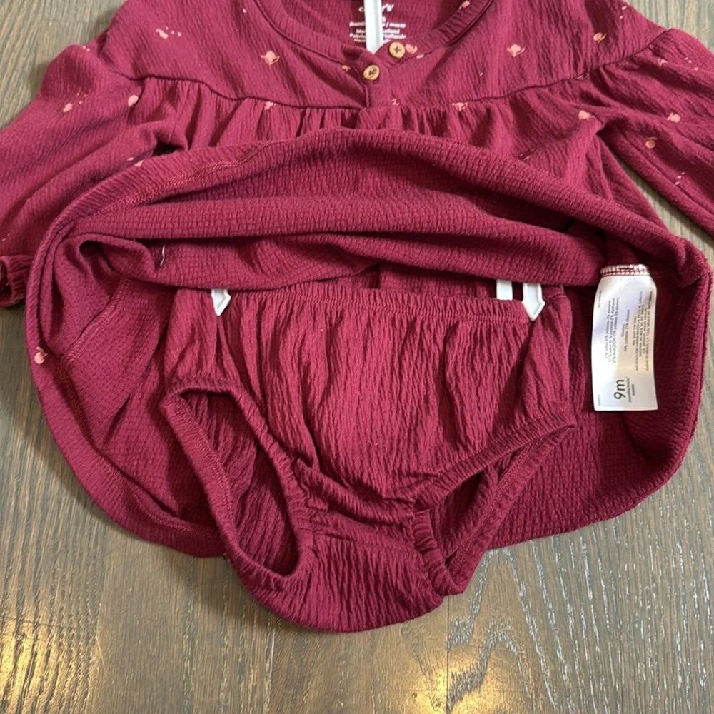 Carter’s Baby Girl Crinkle Jersey Dress Set 9M NWT Headwrap & Bloomer
